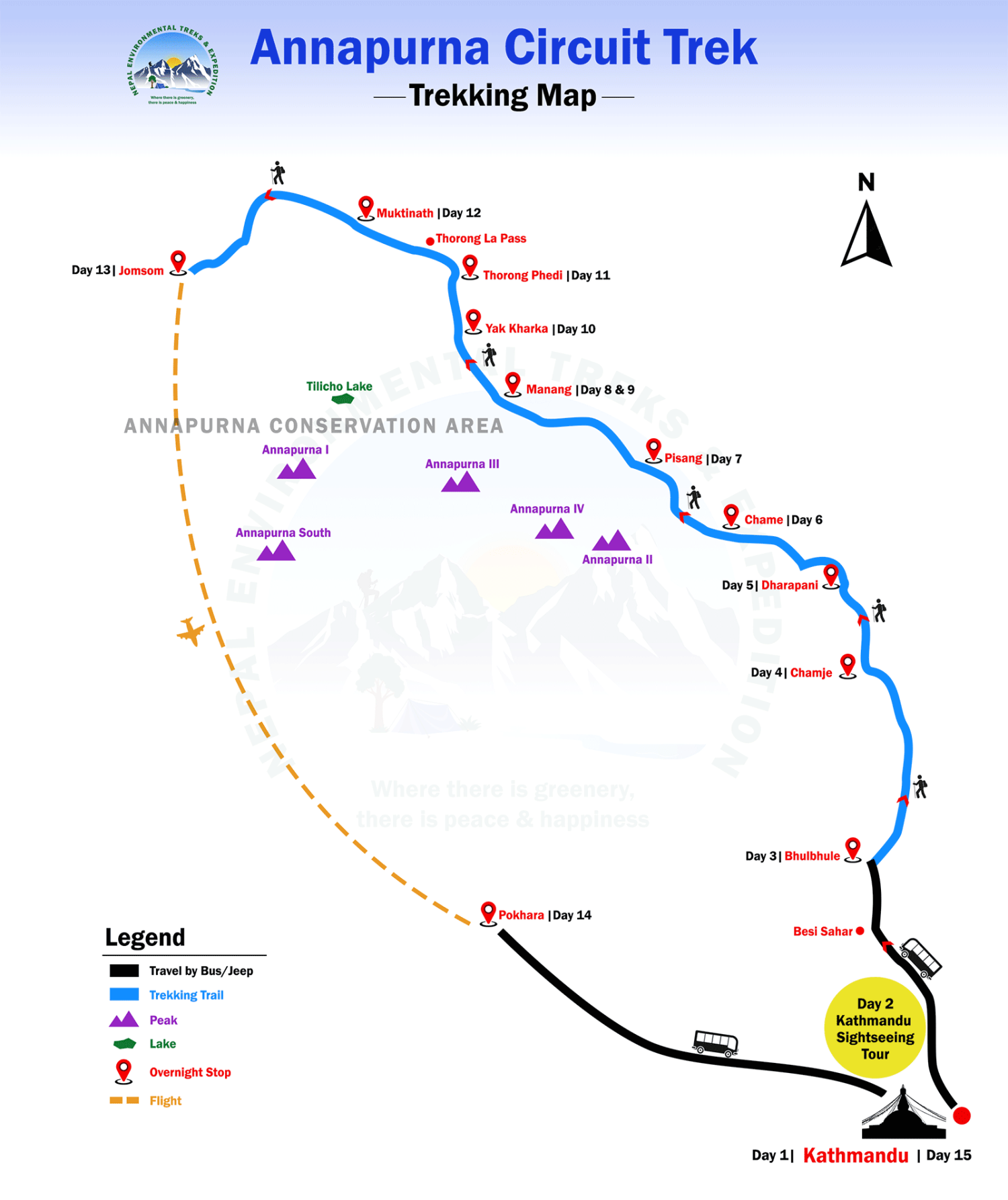 Annapurna Circuit Trek with Kathmandu Tour (16 Days) route map