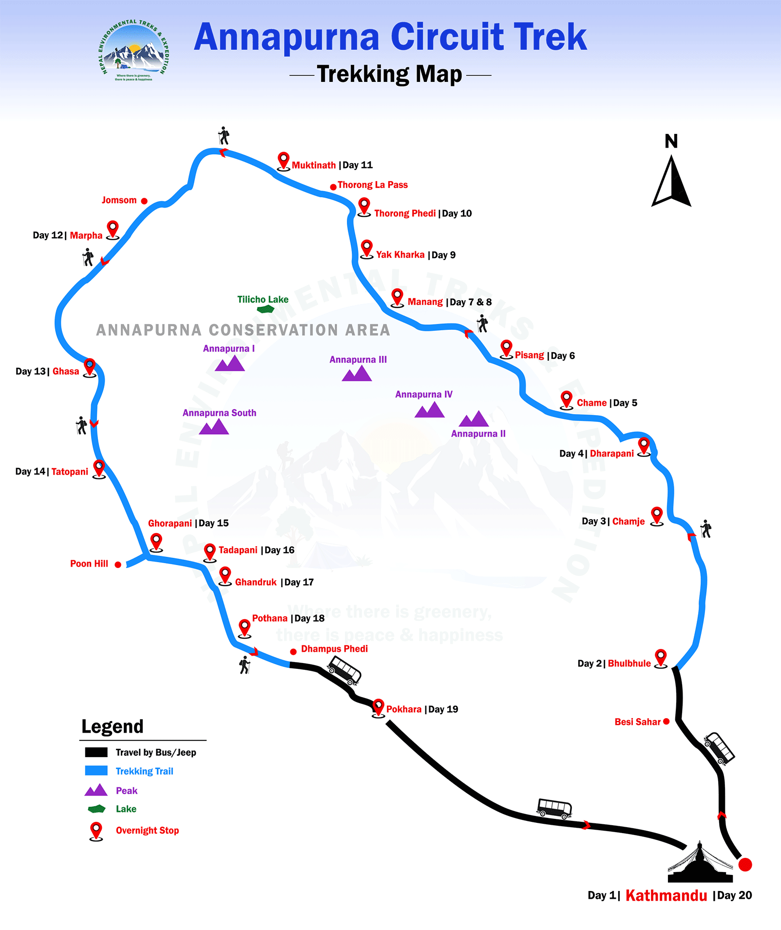 Classic Annapurna Circuit Trek route map