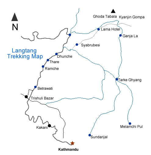 Gosainkunda-Langtang Ganja la Trek route map