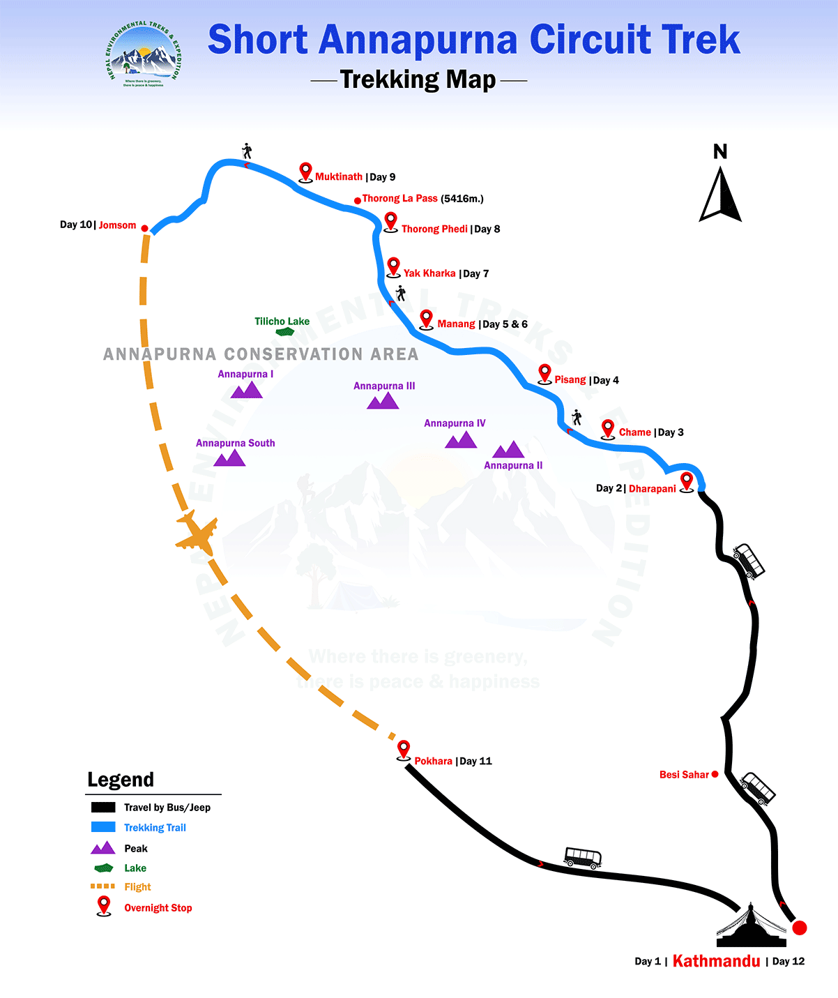 Short Annapurna Circuit Trek route map